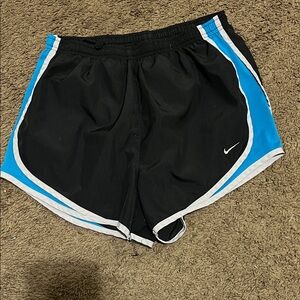 Nike Women's Black Shorts with Blue and White Accents